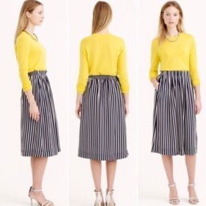 J Crew Pleated Navy White Striped Midi Skirt with Pockets Sz 4